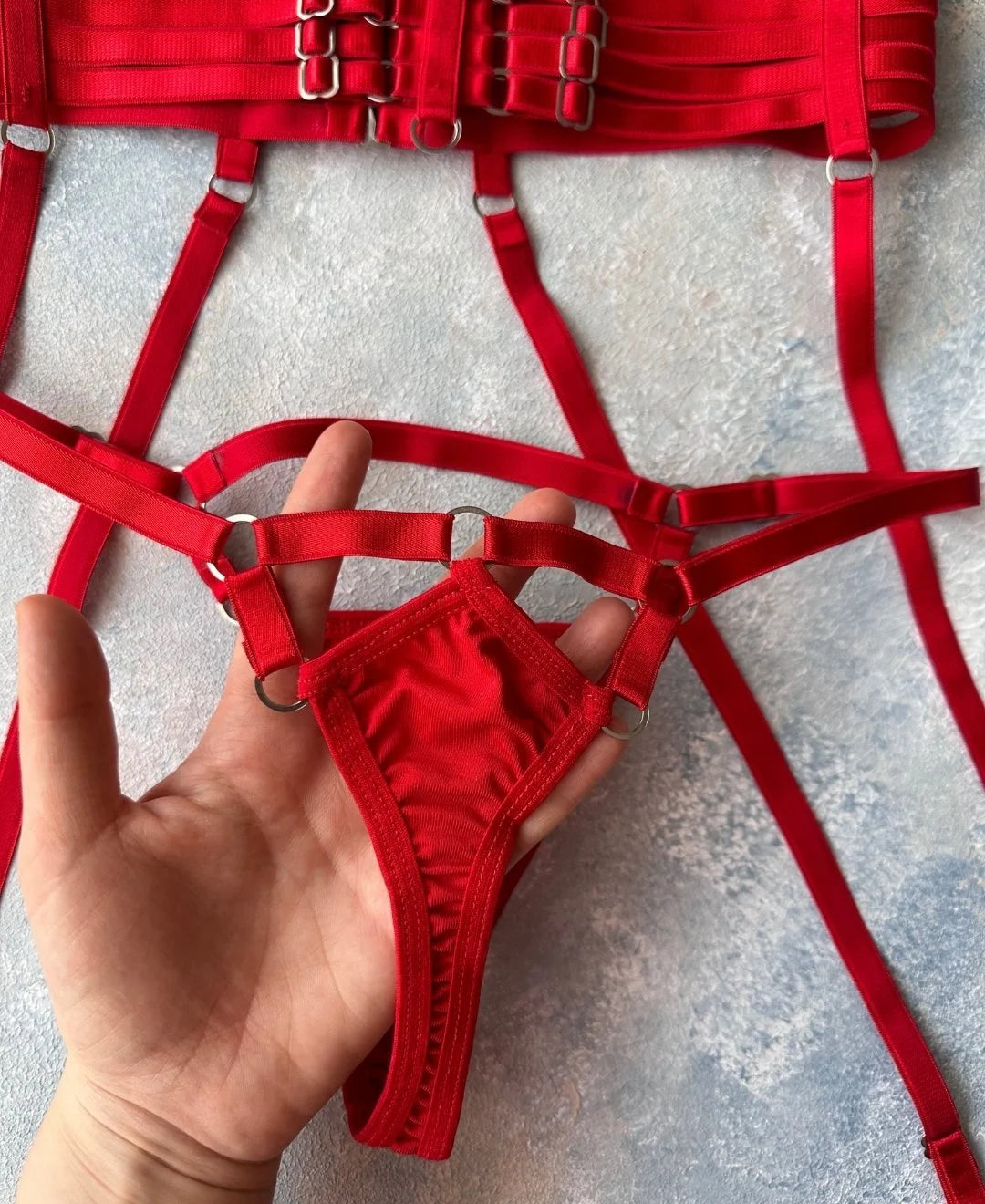 LINGERIE BRAS BRA RED LACEE 3-PIECE