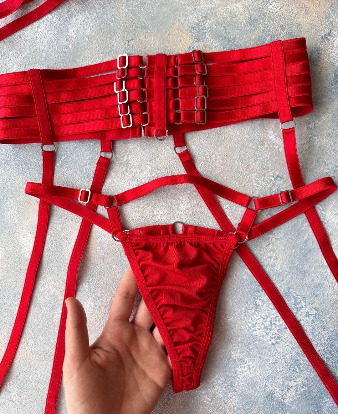 LINGERIE BRAS BRA RED LACEE 3-PIECE