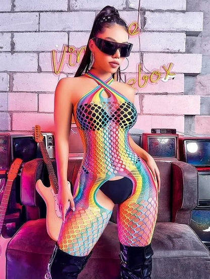 Rainbow Mesh Bodystocking