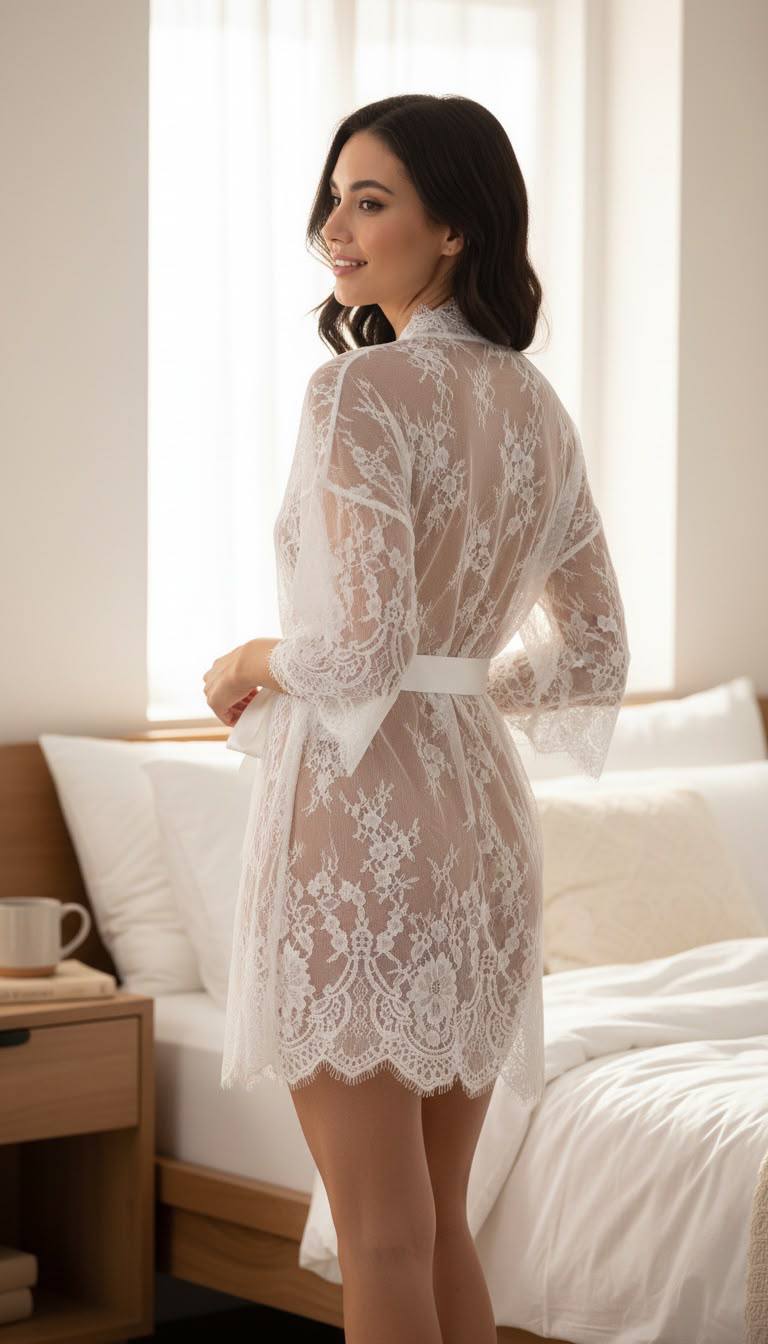 Čipkasti Kimono/Ogrtač – Bijeli