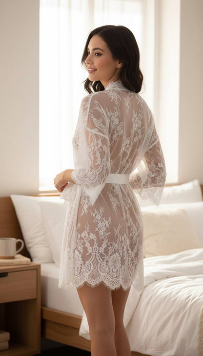 Čipkasti Kimono/Ogrtač – Bijeli
