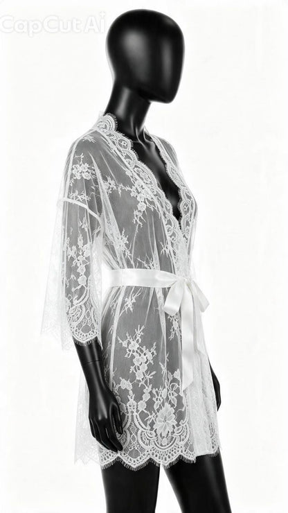 Čipkasti Kimono/Ogrtač – Bijeli